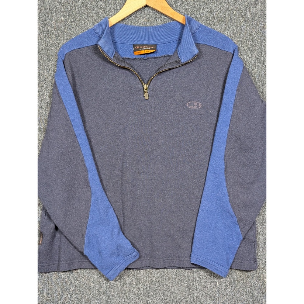 Vintage Icebreaker Mens XL 100% Merino Wool Quarter Zip Pullover Blue Sport Mid